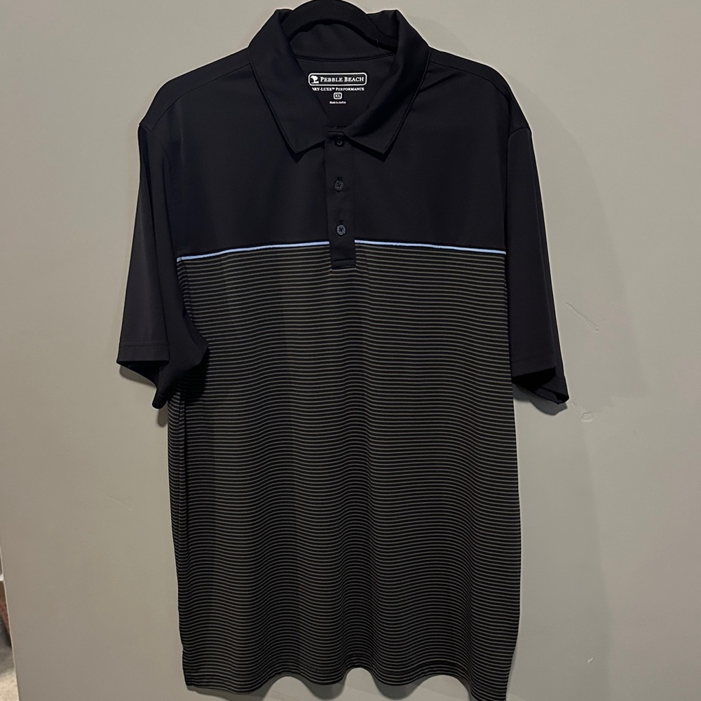 Pebble Beach Black and Gray Striped Polo Shirt